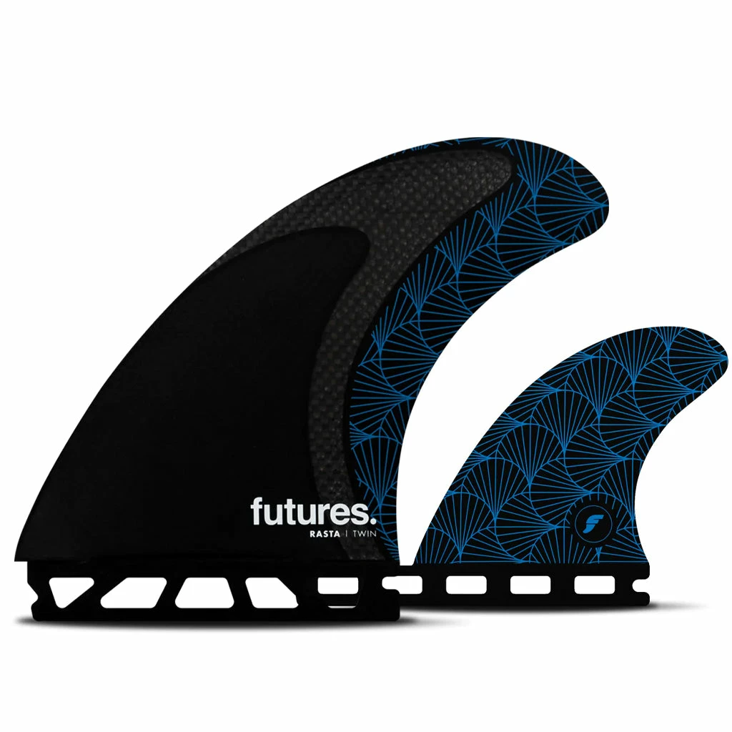 Futures Fins - Rasta Twin Fin Plus One Set - Black/Blue 3 Futures Fins - Rasta Twin Fin Plus One Set - Black/Blue