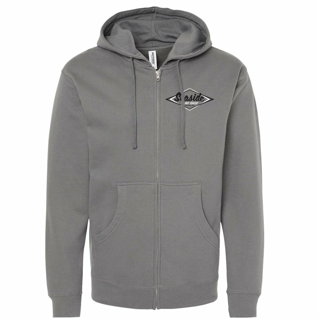 Seaside Surf Shop Mens Vintage Logo Zip Hoody - Charcoal Grey/Black 3 Seaside Surf Shop Mens Vintage Logo Zip Hoody - Charcoal Grey/Black