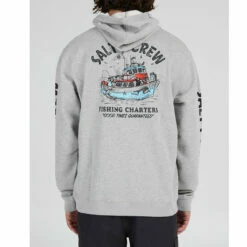 Salty Crew Mens Fishing Charters Hooded Fleece - Heather Grey