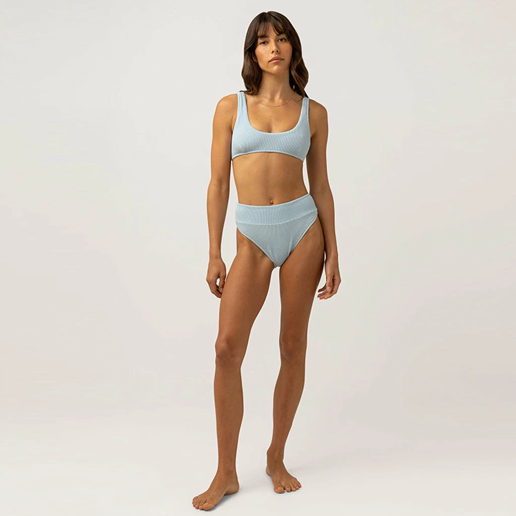 Rhythm Women's Isla Rib Hi Hip Banded Pant - Cool Blue 6 Rhythm Women's Isla Rib Hi Hip Banded Pant - Cool Blue - Image 4