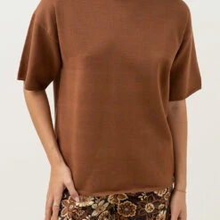 Rhythm Women's Corsica Knit Oversized Tee - Chocolate -Volcom Sales 0025 0423W FT02 CORSICA KNIT OVERSIZED TEE CHOCOLATE 1