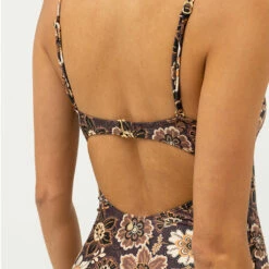 Rhythm Women's Cantabria Floral Tie Front One Piece - Brown -Volcom Sales 0030 0423SW OP06 CANTABRIA TIE FRONT ONE PIECE BROWN 2