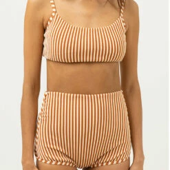 Rhythm Women's Sunbather Stripe Crop Top - Chocolate -Volcom Sales 0042 0423SW BT38 SUNBATHER STRIPE CROP TOP CHOCOLATE 1