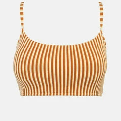 Rhythm Women's Sunbather Stripe Crop Top - Chocolate -Volcom Sales 0043 0423SW BT38 SUNBATHER STRIPE CROP TOP CHOCOLATE