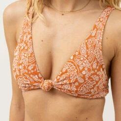 Rhythm Women's Adina Paisley Tall Knot Front Top - Terracotta -Volcom Sales 0046 0423SW BT30 ADINA PAISLEY TALL KNOT FRONT TOP TERRACOTTA 2