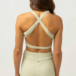 Rhythm Women's Maisy Check Cross Back Crop Top - Sage -Volcom Sales 0051 0123SW BT24 MAISY CHECK CROSS BACK TOP SAGE 3