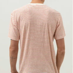 Rhythm Mens Linen Vintage Stripe S/S T Shirt - Spice -Volcom Sales 0052 0422M CT04 LINEN STRIPE SS HENLEY 2