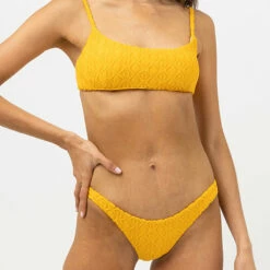 Rhythm Women's Ripple Terry Crop Top - Golden -Volcom Sales 0057 0423SW BT11 RIPPLE TERRY CROP TOP GOLDEN 1