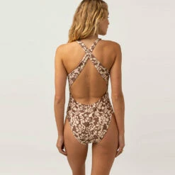 Rhythm Women's Drifter Floral Cross Back One Piece - Chocolate 8 Rhythm Women's Drifter Floral Cross Back One Piece - Chocolate -Volcom Sales 0063 0123SW OP02 DRIFTER FLORAL KNOT TRILETTE CHOC 3