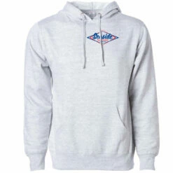 Seaside Surf Shop Mens Vintage Logo Hooded Pullover Sweatshirt - Grey Heather/Red Blue -Volcom Sales HOODY FRONT