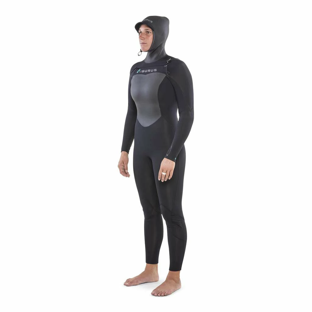 Isurus Ti-Ember Womens 5.4 Hooded Chest Zip Wetsuit - Black 3 Isurus Ti-Ember Womens 5.4 Hooded Chest Zip Wetsuit - Black