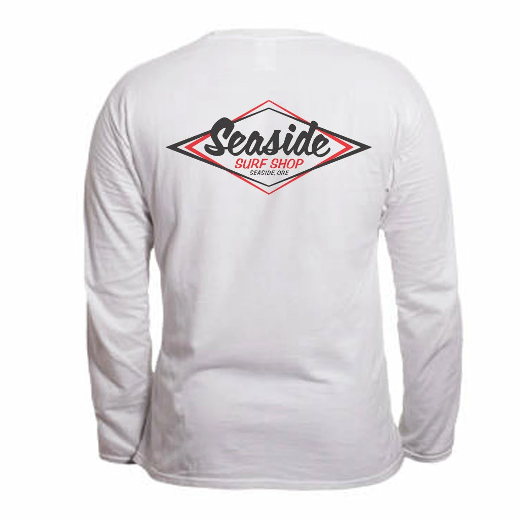 Seaside Surf Shop Mens Vintage Logo L/S Tee - White 3 Seaside Surf Shop Mens Vintage Logo L/S Tee - White