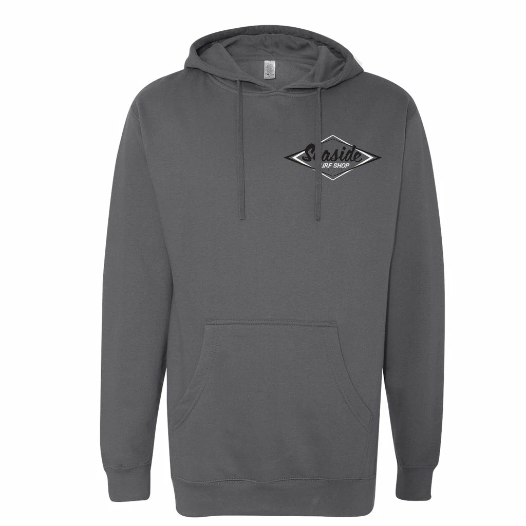 Seaside Surf Shop Mens Vintage Logo Hooded Pullover Sweatshirt - Charcoal 4 Seaside Surf Shop Mens Vintage Logo Hooded Pullover Sweatshirt - Charcoal - Image 2
