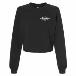 Seaside Surf Shop Womens Raglan Crop Top Crew Neck - Dark Grey/Pink -Volcom Sales crew black pink front