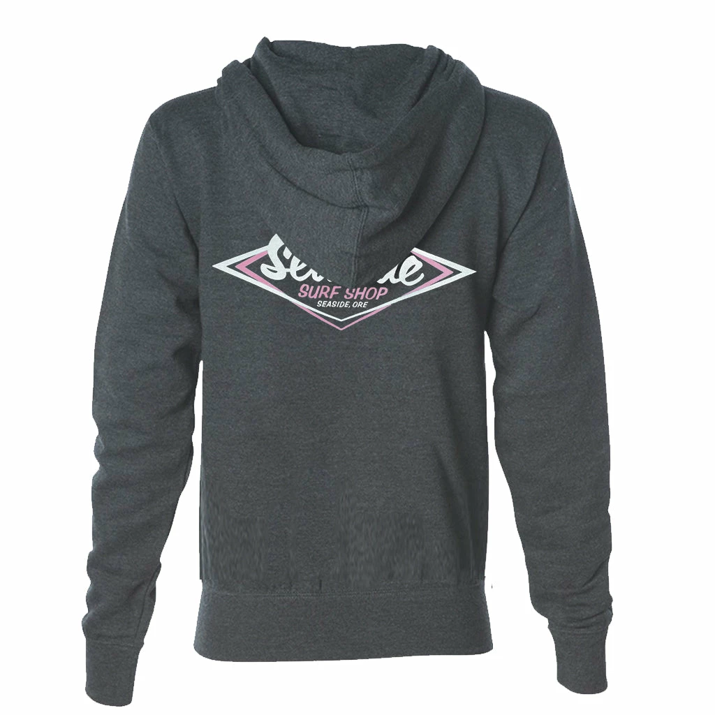 Seaside Surf Shop Womens Vintage Pullover Hoody - Charcoal Heather/Pink 4 Seaside Surf Shop Womens Vintage Pullover Hoody - Charcoal Heather/Pink - Image 2