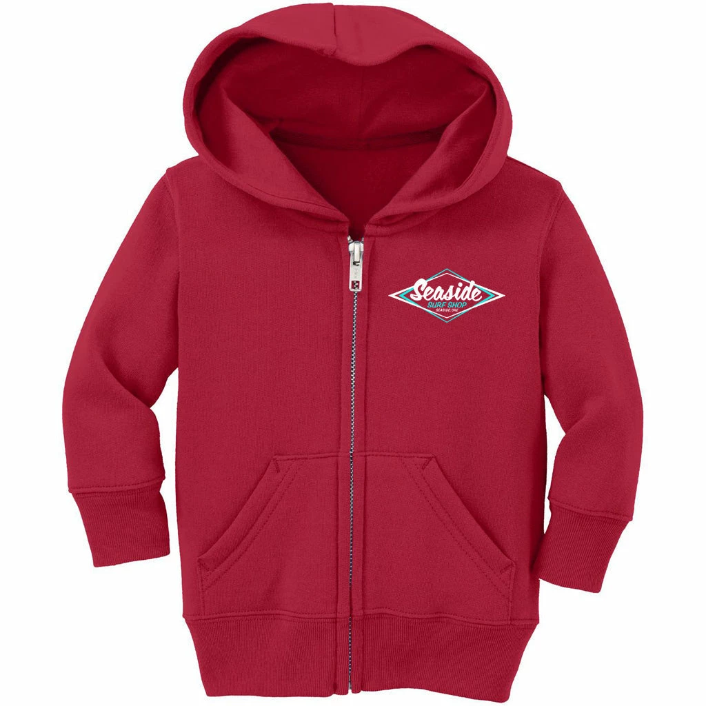 Seaside Surf Shop Youth Vintage Logo Zip Hoody - Red 3 Seaside Surf Shop Youth Vintage Logo Zip Hoody - Red